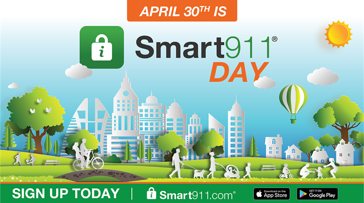 Smart 911 Day is April 30th. Green graphic of the outdoors.