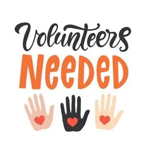 volunteer needed graphic with hand raised