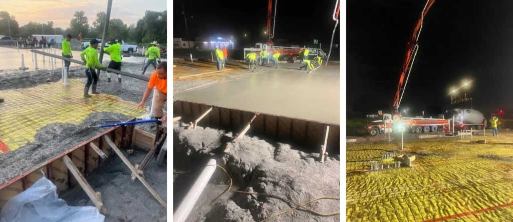 three images of pouring concrete for foundation