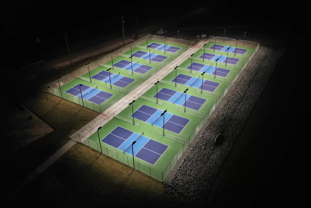 photo of pickleball complex at night