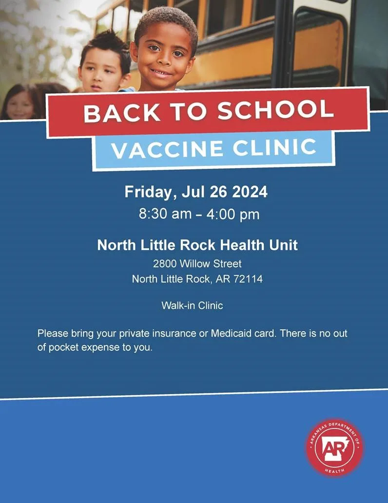 info image of vaccine clinic on July 26 at NLR Health Unit