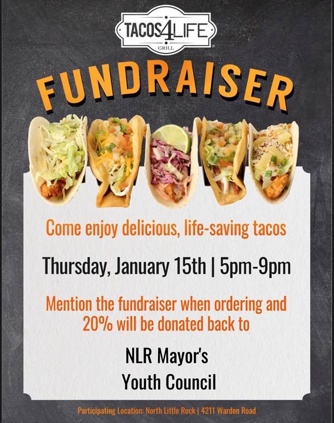 Event info for Mayor's Youth Council Tacos 4 Life Fundraiser.