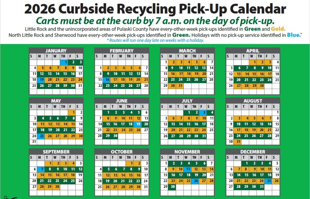 calendar of recycling dates for 2026