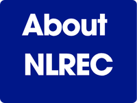 Graphic with a dark blue background and bold white text reading “About NLREC.”