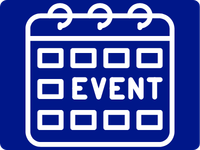 White outline of a calendar with the word “EVENT” written across the center on a dark blue background.