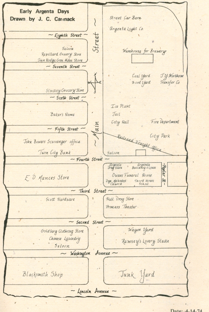Map of Early Argenta Days Drawn by J. C. Carmack